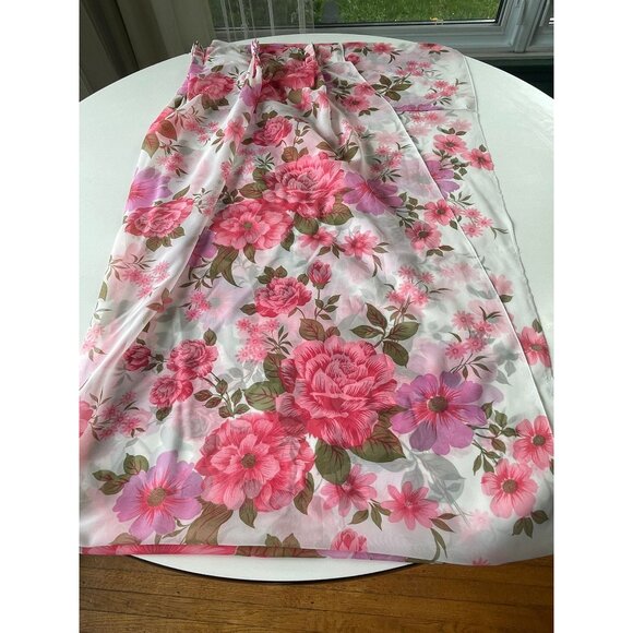 Vintage 1950s curtain, sheer floral pink, single pleated panel, long, narrow - Picture 6 of 10